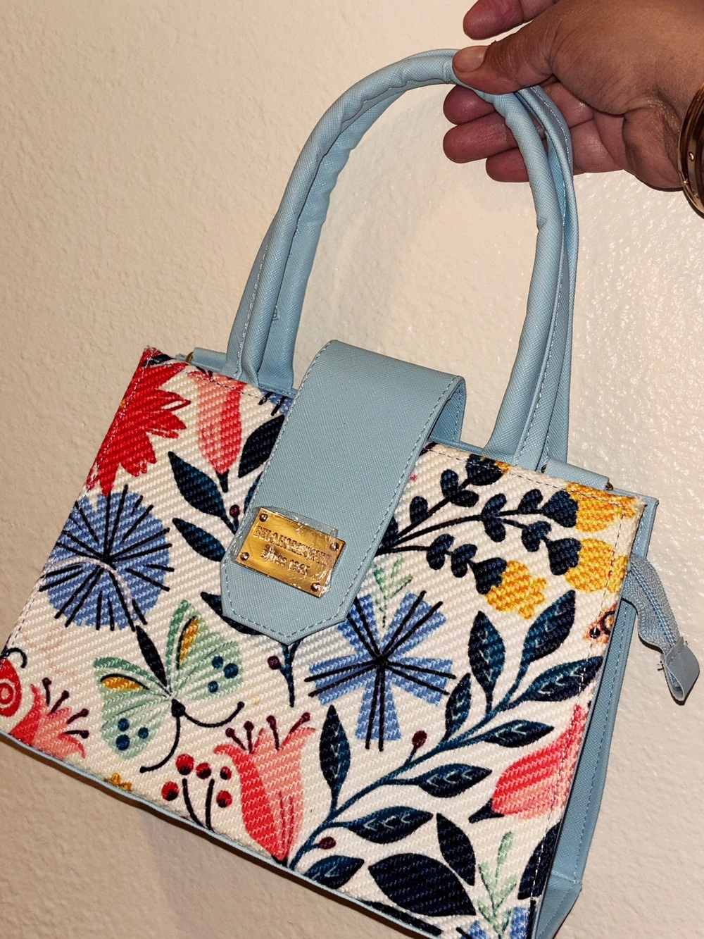 Light Blue Floral Top-Handle Bag by Unknown Brand